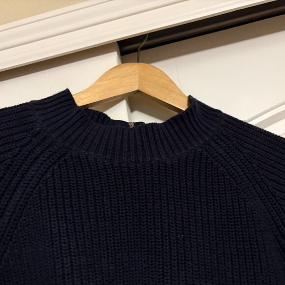 H&M Mock Neck Sweater Small Solid Black Full Zip Back Chunky Knit Cotton Blend - Picture 2 of 3